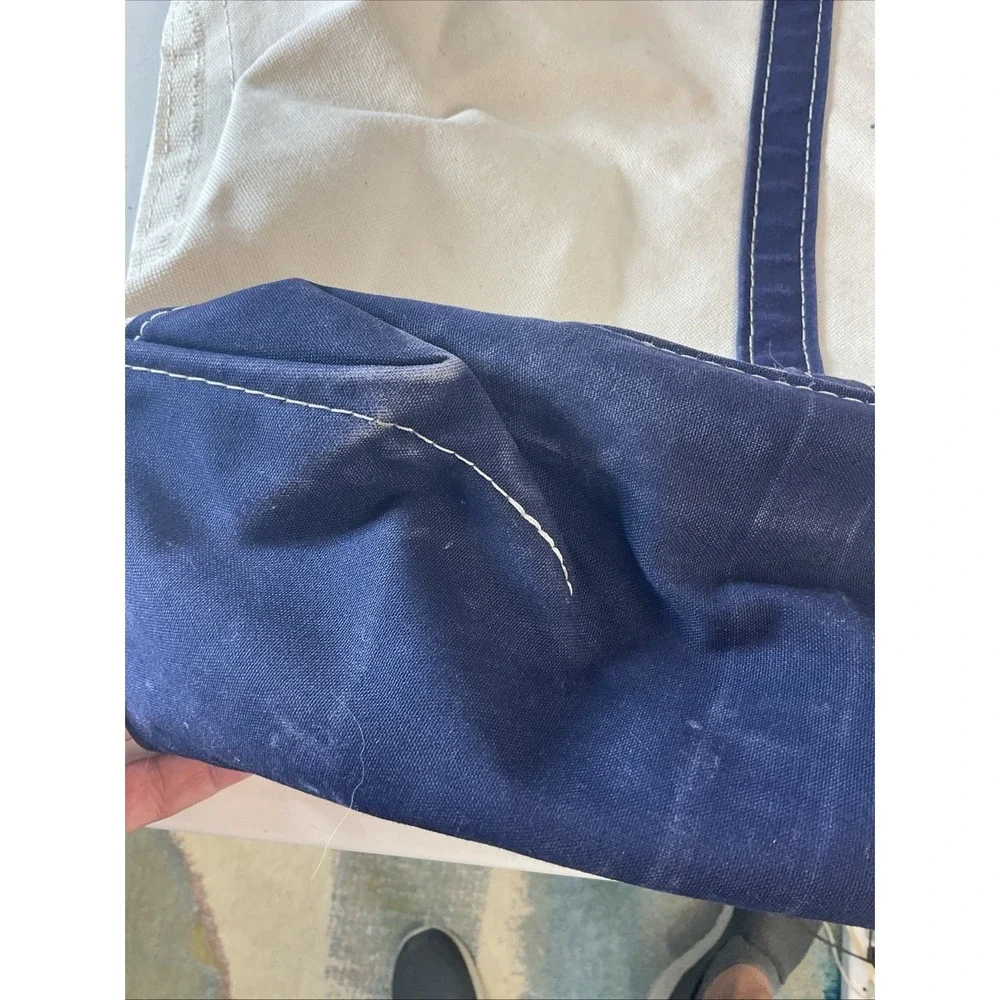 Vintage LL Bean Blue And White Canvas Boat & Tote XL‎ Size Sturdy Made in USA